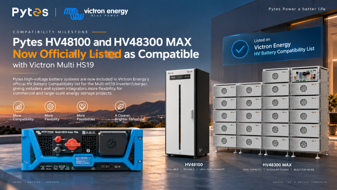 Los modelos Pytes HV48100 y HV48300 MAX figuran oficialmente como compatibles con Victron Multi HS19.